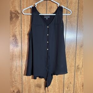 Fortune + Ivy Black Sheer Front Tank Top Women Size L — Sleeveless Casual Blouse